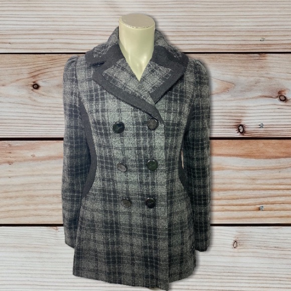 Guess Jackets & Blazers - GUESS PLAID Wool Double Breasted PEA COAT EUC